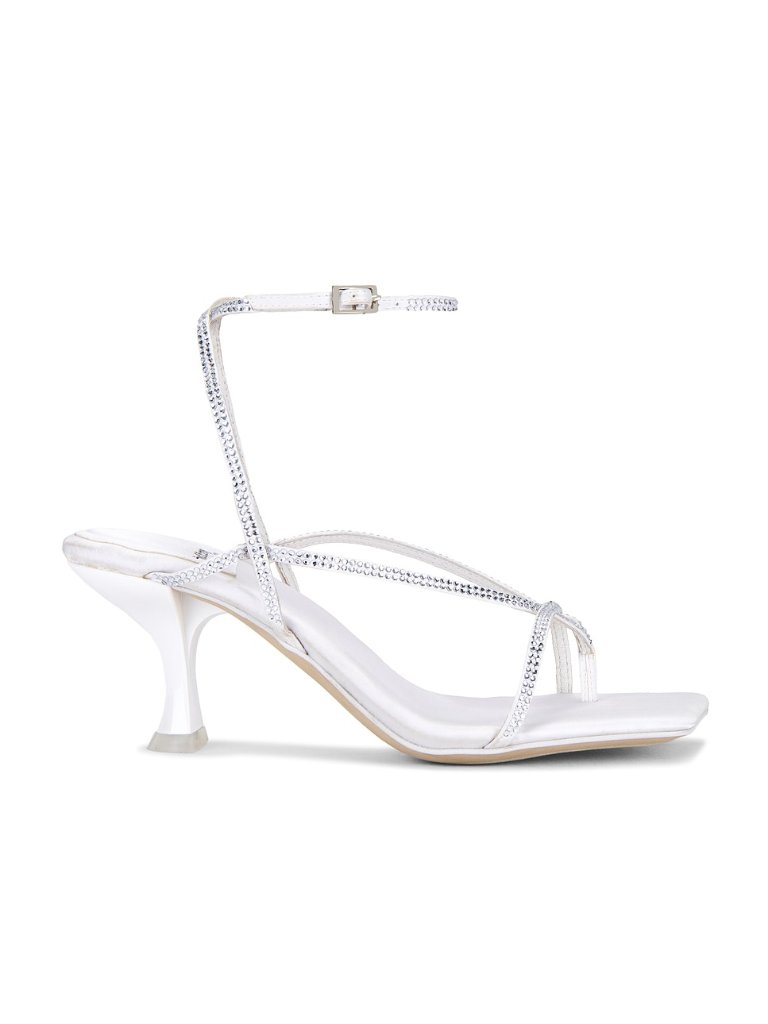 Jeffrey Campbell Fluxx Heels In White Satin Small Clear Crystal Diamond Ankle